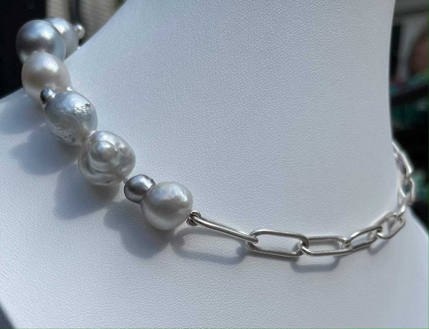 Half N' Half Long Link Tahitian Pearl Necklace