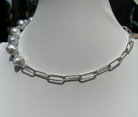 Half N' Half Long Link Tahitian Pearl Necklace